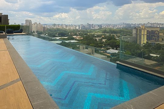 Área comum - Piscina de kitnet/studio para alugar com 1 quarto, 35m² em Indianópolis, São Paulo
