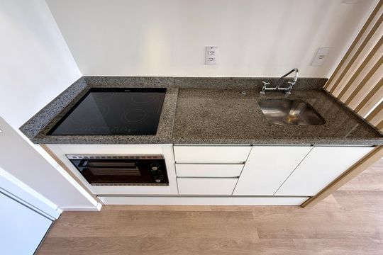Cozinha de apartamento à venda com 1 quarto, 29m² em Brooklin Paulista, São Paulo
