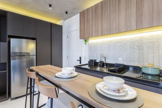Cozinha de kitnet/studio para alugar com 1 quarto, 34m² em Vila Olímpia, São Paulo