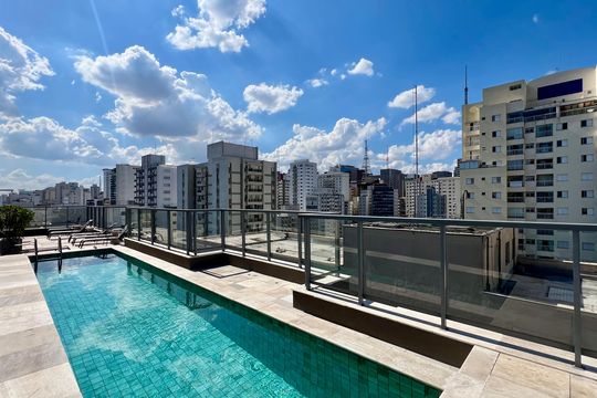 Área comum - Piscina de kitnet/studio para alugar com 1 quarto, 28m² em Jardim Paulista, São Paulo