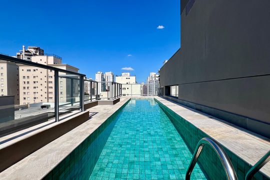 Área comum - Piscina de kitnet/studio para alugar com 1 quarto, 28m² em Jardim Paulista, São Paulo