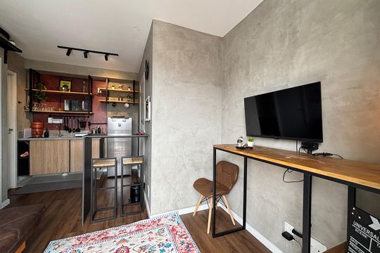Cozinha de apartamento à venda com 1 quarto, 27m² em Indianópolis, São Paulo