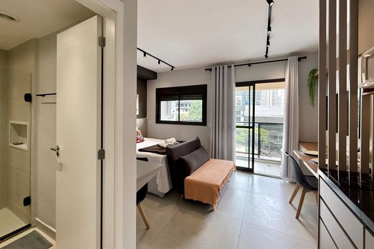 Cozinha  de apartamento à venda com 1 quarto, 27m² em Jardim das Acacias, São Paulo