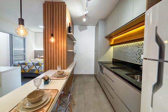 Cozinha de apartamento para alugar com 1 quarto, 32m² em Vila Monte Alegre, São Paulo