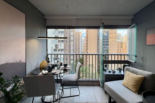 Sacada do Studio de kitnet/studio para alugar com 1 quarto, 27m² em Moema, São Paulo