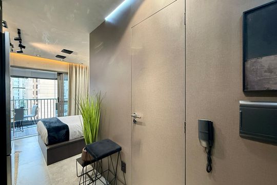 Cozinha  de kitnet/studio para alugar com 1 quarto, 27m² em Moema, São Paulo