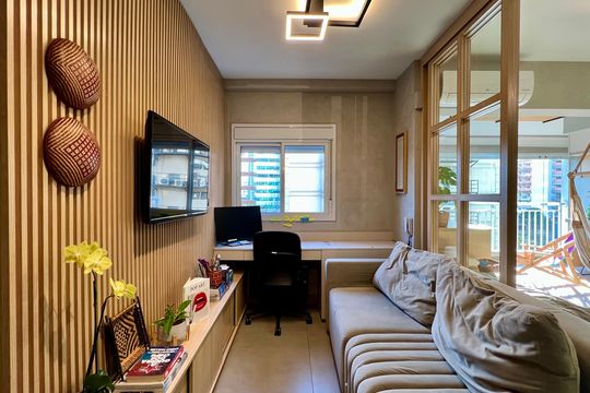 Sala de TV de apartamento à venda com 1 quarto, 57m² em Pinheiros, São Paulo