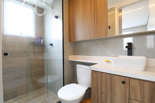 Banheiro de apartamento para alugar com 1 quarto, 27m² em Parque Industrial Tomas Edson, São Paulo