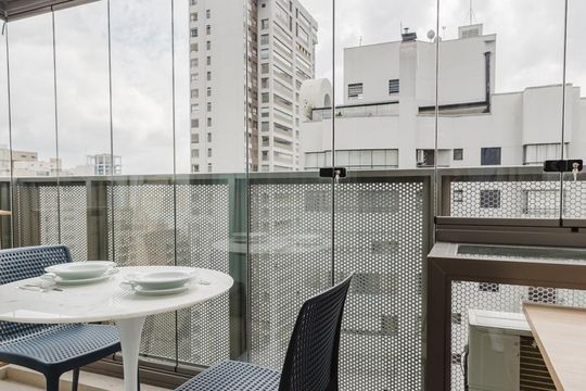 Varanda da Sala de kitnet/studio para alugar com 1 quarto, 34m² em Indianópolis, São Paulo