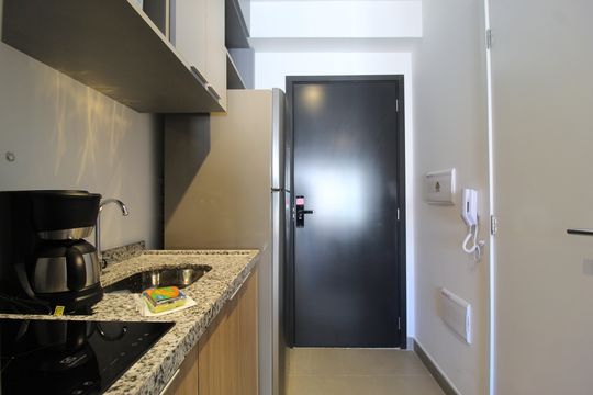 Cozinha de kitnet/studio à venda com 1 quarto, 27m² em Moema, São Paulo