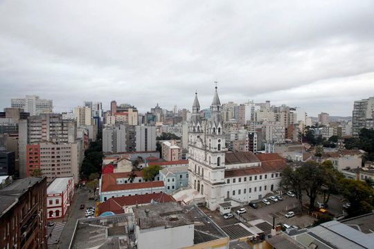 Área Comum - Terraço Vista de kitnet/studio à venda com 1 quarto, 15m² em Centro Histórico, Porto Alegre