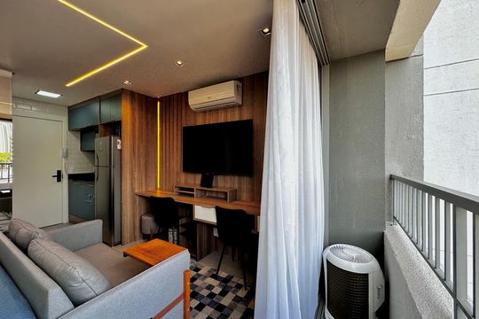 Sacada do Quarto de kitnet/studio à venda com 1 quarto, 25m² em Santo Amaro, São Paulo