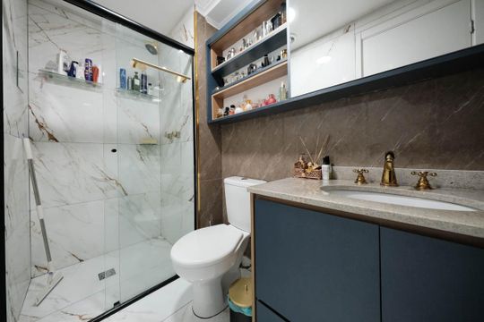 Banheiro da Suíte de apartamento à venda com 2 quartos, 63m² em Vila Guilhermina, São Paulo