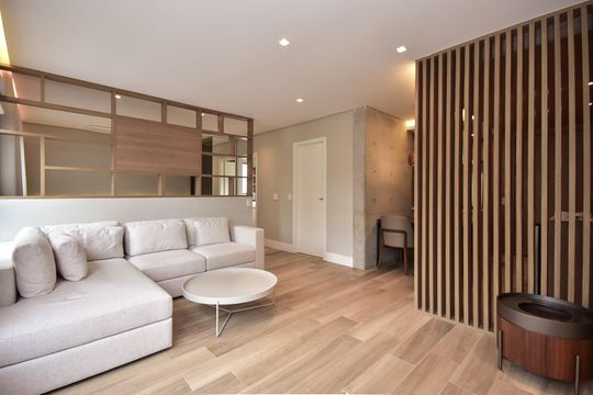 Sala de apartamento para alugar com 1 quarto, 70m² em Panamby, São Paulo
