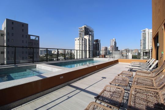 Área Comum - Piscina de kitnet/studio à venda com 1 quarto, 21m² em Indianópolis, São Paulo