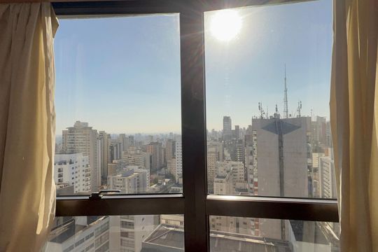 Vista do quarto de kitnet/studio para alugar com 1 quarto, 32m² em Vila Mariana, São Paulo