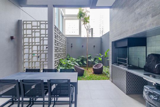 Área comum - Churrasqueira de kitnet/studio à venda com 1 quarto, 22m² em Vila Madalena, São Paulo
