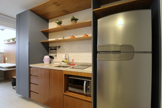 Cozinha de kitnet/studio à venda com 1 quarto, 30m² em Indianópolis, São Paulo