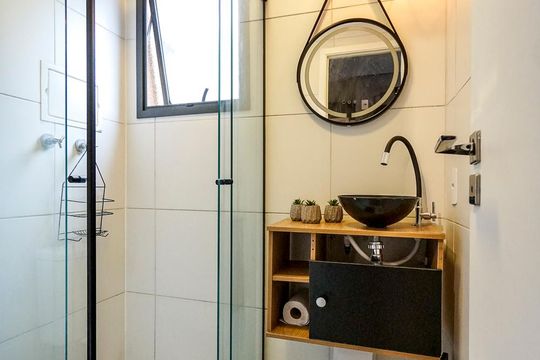 Banheiro de kitnet/studio à venda com 1 quarto, 25m² em Vila Esperança, São Paulo