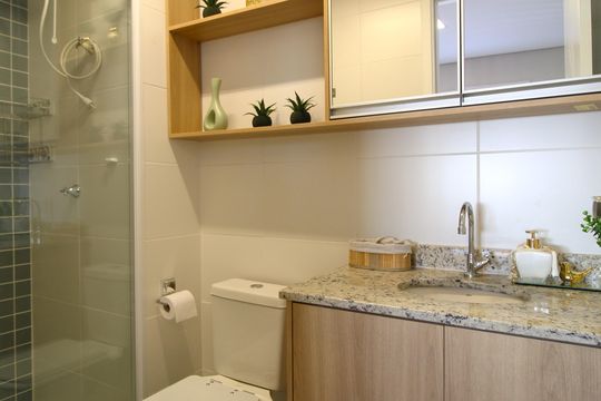 Banheiro da Suíte de kitnet/studio para alugar com 1 quarto, 24m² em Vila Olímpia, São Paulo