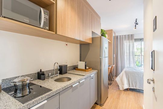 Cozinha de apartamento para alugar com 1 quarto, 23m² em Barra Funda, São Paulo