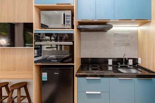 Cozinha de apartamento à venda com 1 quarto, 26m² em Campo Belo, São Paulo