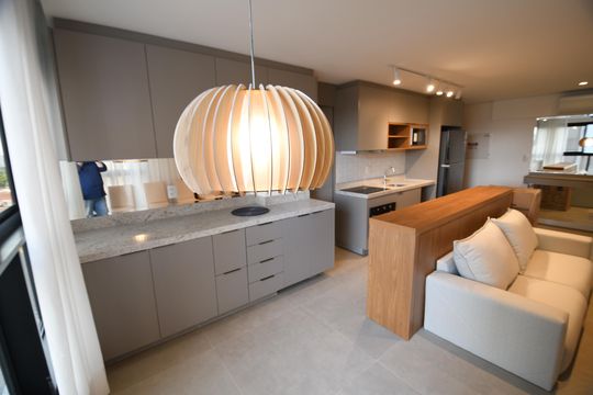 Cozinha de apartamento à venda com 1 quarto, 55m² em Nova Campinas, Campinas