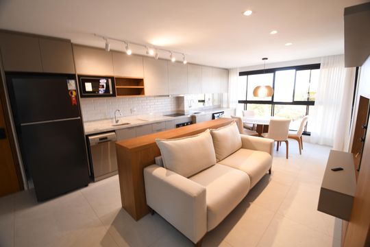 Cozinha de apartamento à venda com 1 quarto, 50m² em Nova Campinas, Campinas