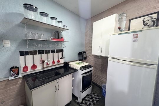 Cozinha de kitnet/studio para alugar com 1 quarto, 35m² em Jardim Tarumã, Jundiaí