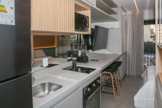Cozinha de kitnet/studio para alugar com 1 quarto, 28m² em Perdizes, São Paulo