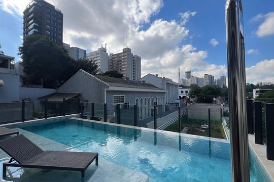 Área comum - Piscina de kitnet/studio para alugar com 1 quarto, 27m² em Sumaré, São Paulo