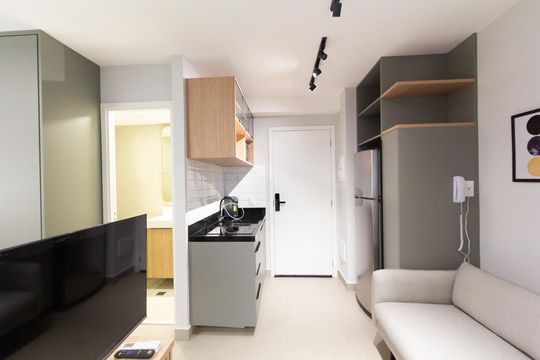 Cozinha de kitnet/studio para alugar com 1 quarto, 26m² em Vila Olímpia, São Paulo