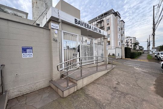 Fachada + Plaquinha de apartamento para alugar com 2 quartos, 58m² em Santos Dumont, São Leopoldo