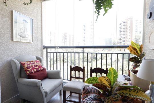 Varanda da Sala de apartamento à venda com 2 quartos, 64m² em Jardim Monte Kemel, São Paulo