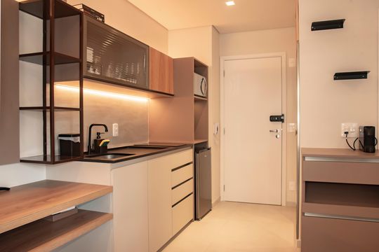 Cozinha de kitnet/studio à venda com 1 quarto, 28m² em Mirandópolis, São Paulo