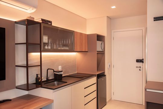 Cozinha de kitnet/studio à venda com 1 quarto, 28m² em Mirandópolis, São Paulo