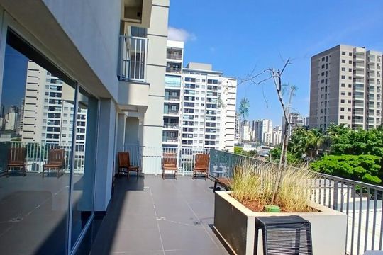 Área comum de kitnet/studio à venda com 1 quarto, 27m² em Indianópolis, São Paulo