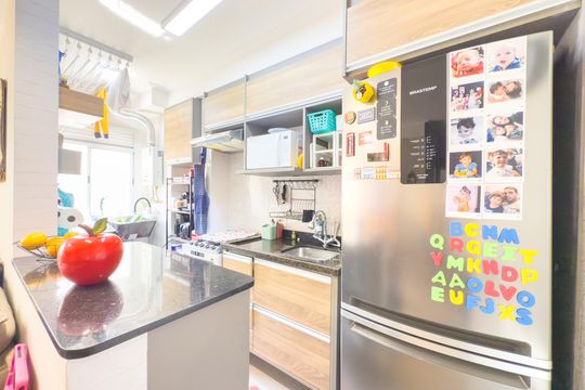 Cozinha de apartamento à venda com 2 quartos, 55m² em Jardim Santa Emilia, São Paulo