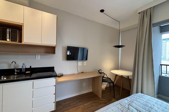 Cozinha de kitnet/studio para alugar com 1 quarto, 26m² em Vila Olímpia, São Paulo