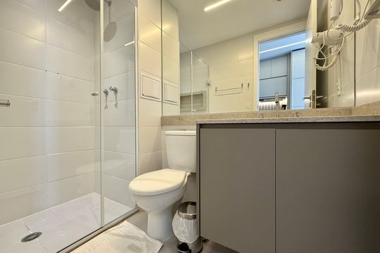 Banheiro de kitnet/studio para alugar com 1 quarto, 25m² em Jardim das Acacias, São Paulo