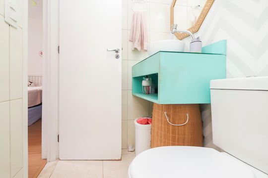 Banheiro Social de apartamento para alugar com 2 quartos, 47m² em Jardim das Oliveiras, São Paulo