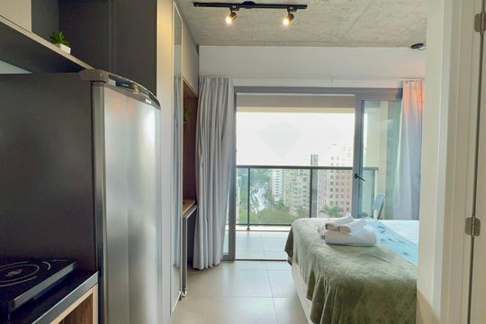 Cozinha de kitnet/studio para alugar com 1 quarto, 22m² em Jardim Paulista, São Paulo