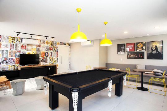 Área Comum - Sala de Jogos de kitnet/studio à venda com 1 quarto, 34m² em Cidade Baixa, Porto Alegre