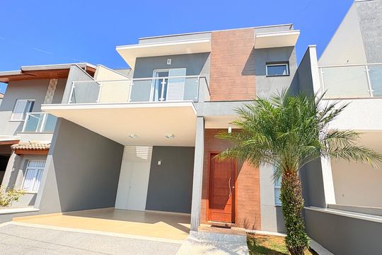 Fachada de casa de condomínio à venda com 3 quartos, 160m² em Jardim Carolina, Jundiaí