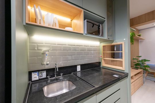Cozinha de kitnet/studio à venda com 1 quarto, 24m² em Vila Clementino, São Paulo