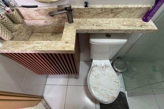 Banheiro de apartamento à venda com 2 quartos, 51m² em Parque Bandeirante, Santo André