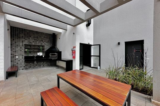 Área comum - Churrasqueira de kitnet/studio para alugar com 1 quarto, 27m² em Jardim das Acacias, São Paulo