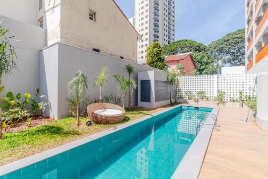 Área comum - Piscina de apartamento à venda com 1 quarto, 28m² em Pinheiros, São Paulo