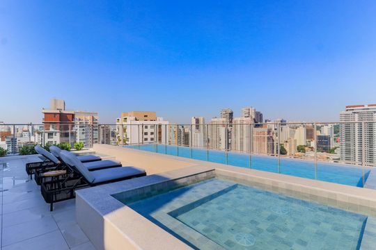 Área comum - Piscina de kitnet/studio à venda com 1 quarto, 21m² em Santo Amaro, São Paulo