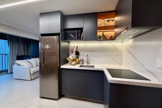 Cozinha de apartamento à venda com 1 quarto, 41m² em Chácara Santo Antônio (zona Sul), São Paulo